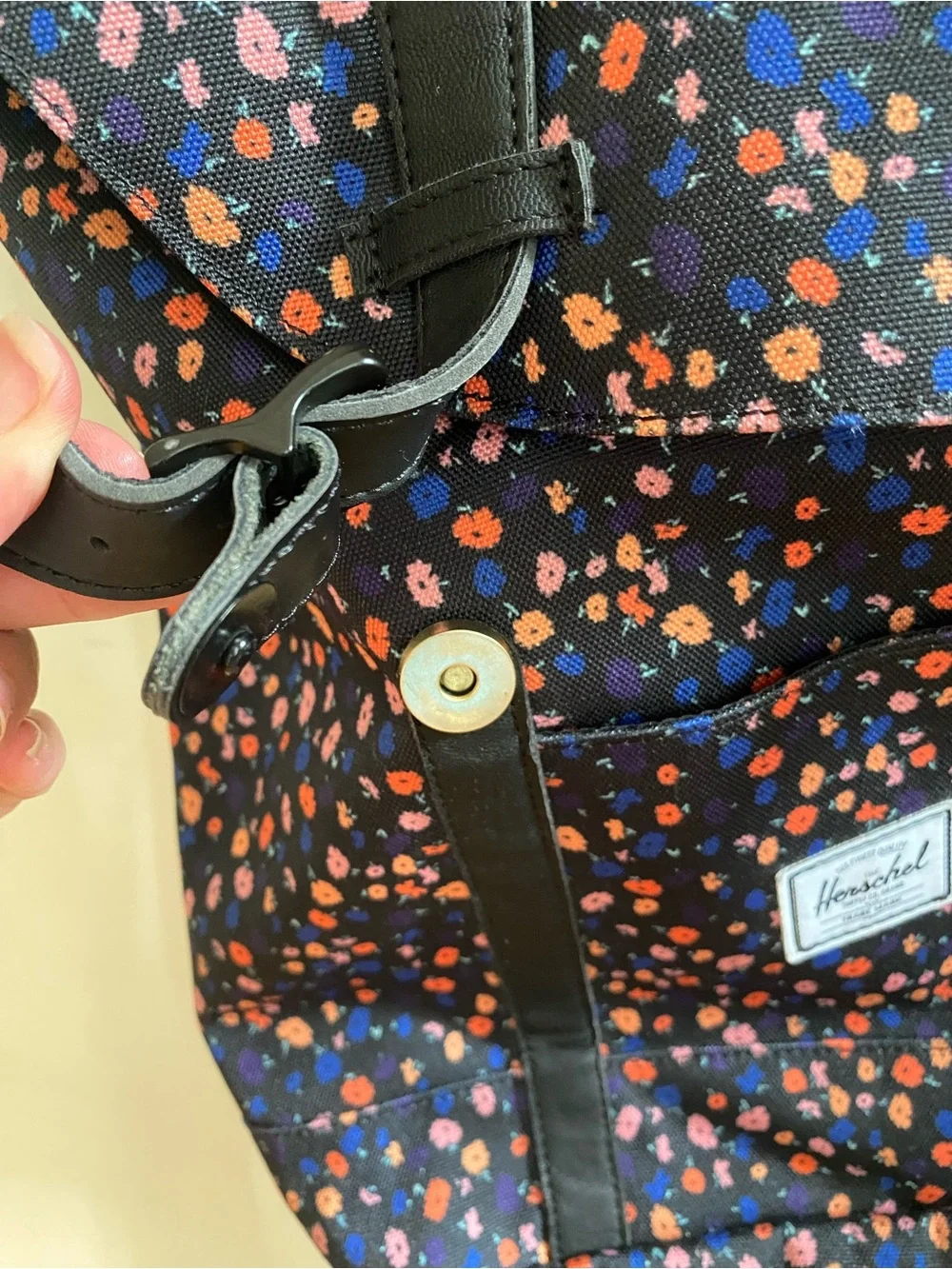 Herschel Floral Backpack in Black w/Orange & Blue Laptop School Travel
